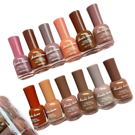 Nude Nail Polish Set of 12 with See Through Zipper Travel Bag